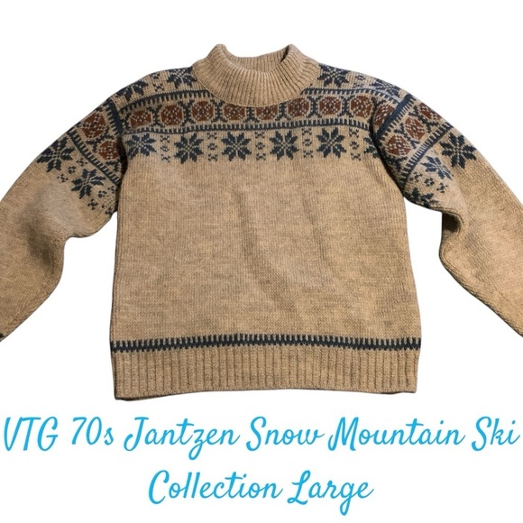 Jantzen Other - Jantzen Tan and Blue Crewneck Sweater Nordic Pattern 100% virgin wool Large